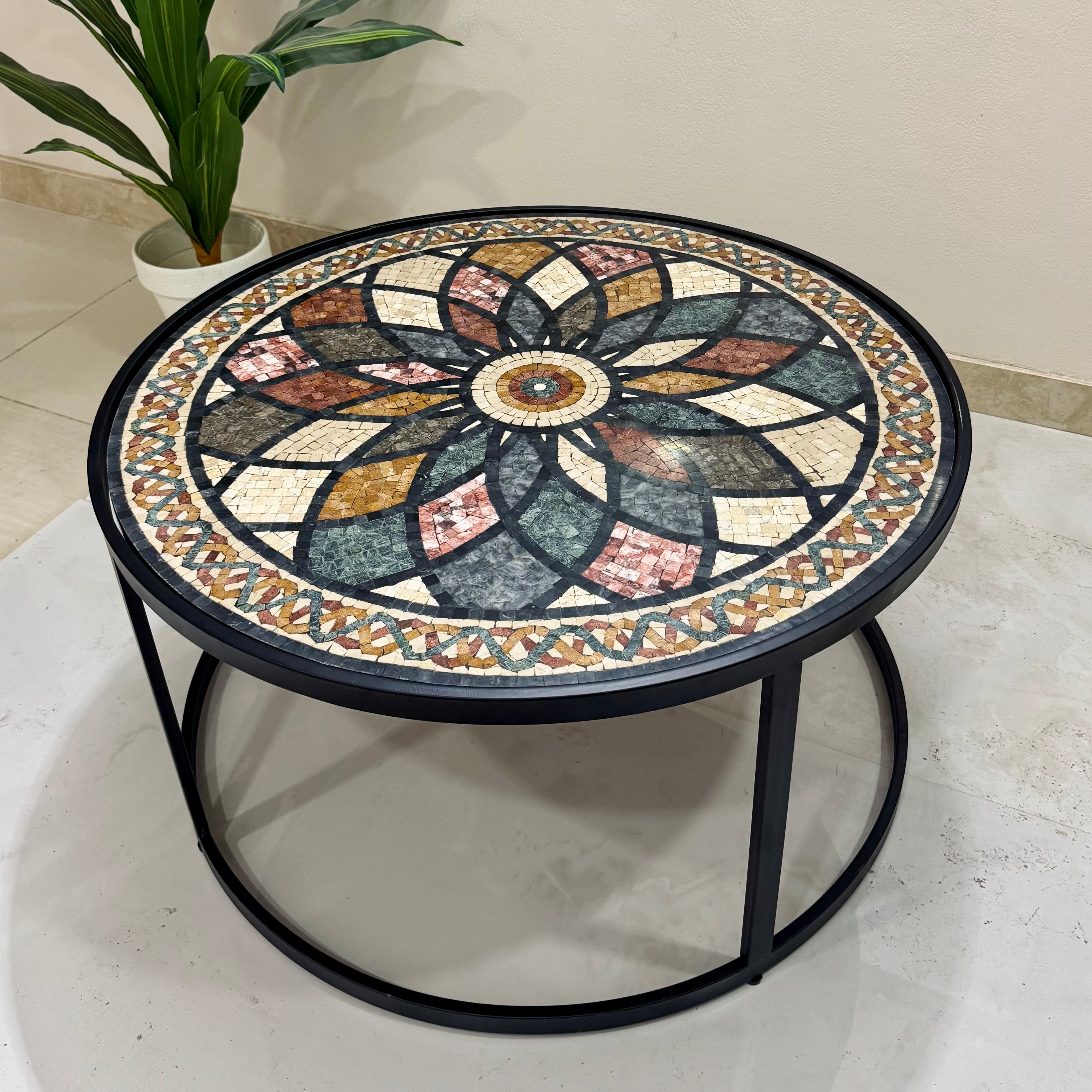 The Artisan’s Signature Flower Mosaic Center Table for Artistic Living Spaces
